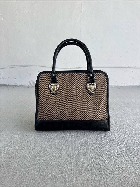Handbags - Marlo Two-Tone Top-Handle Bag in Black and Tan With Heart Charms